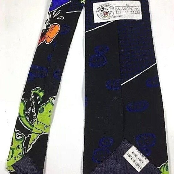 MICKEY MOUSE with DRAGONS Blue Polkadot Silk Tie - Picture 3 of 8